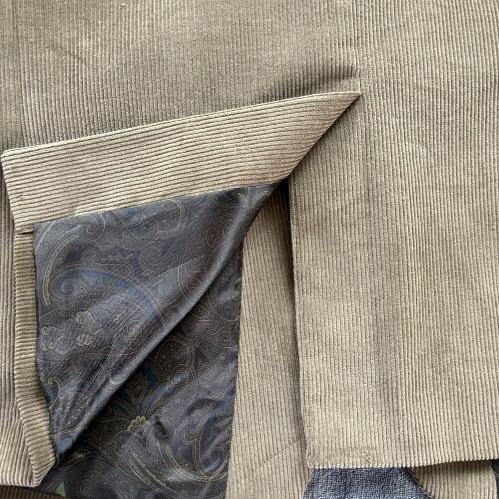 Lauren Ralph Lauren Men’s Tan Corduroy Blazer 46R Elbow Patches Paisley Lining - Picture 8 of 14